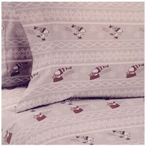 Peanuts Snoopy Queen Size Christmas Winter Sheet Set Snowflake Fair Isle